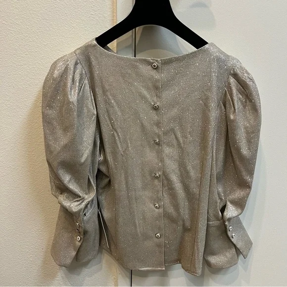 NWT Bloom Season Sparkly Long Puff Sleeve Button Back Christmas Top Holiday L - Picture 10 of 12